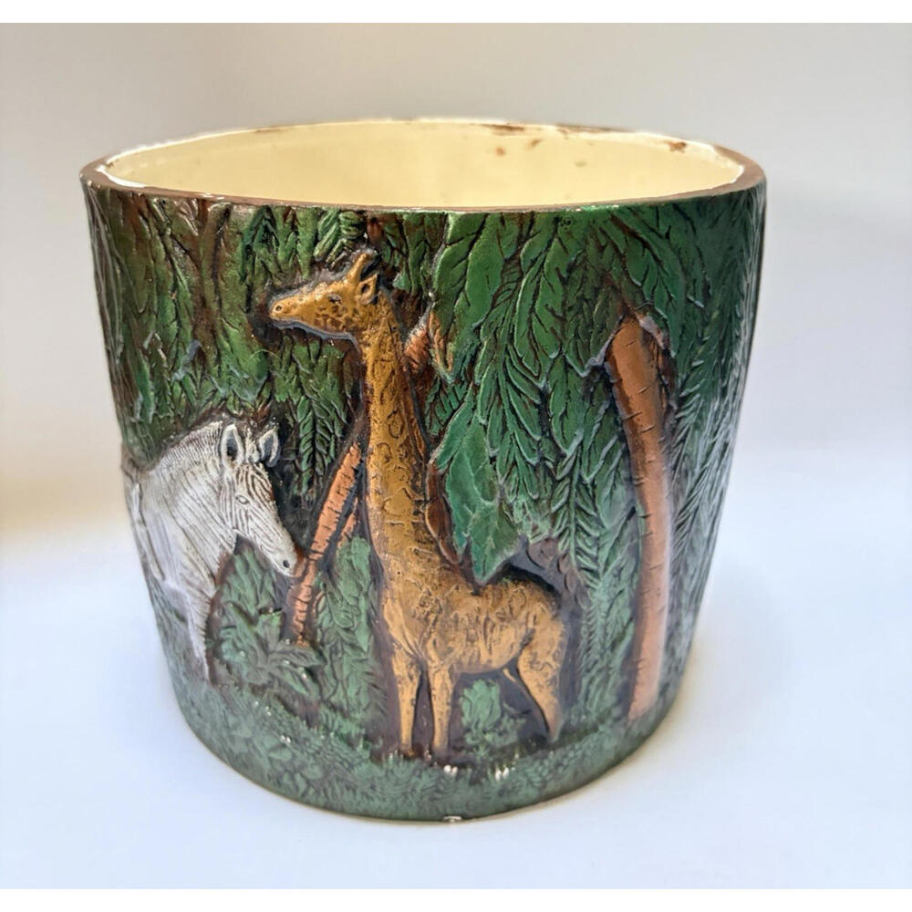 Duncan Ceramic | Vintage 70s Jungle Safari Pottery Giraffe Zebra Green Planter